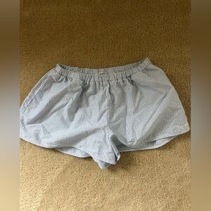 Djerf Avenue Breezy White and Blue Striped Shorts